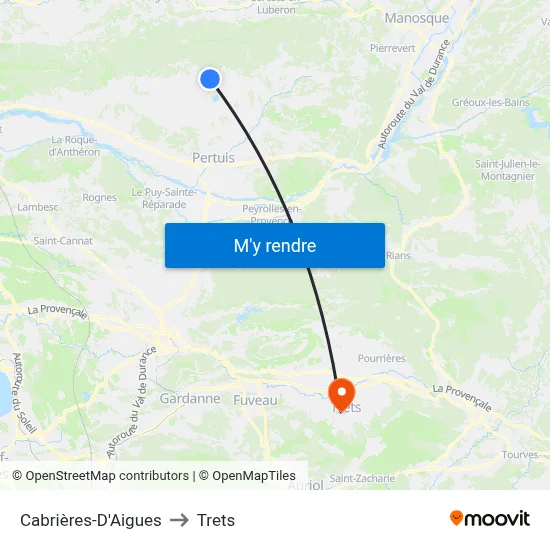 Cabrières-D'Aigues to Trets map