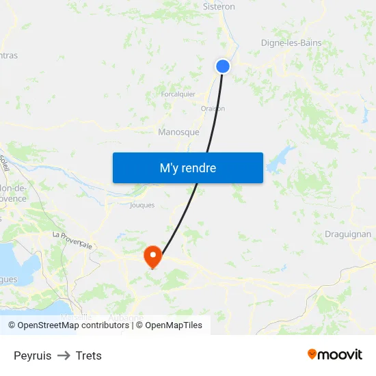 Peyruis to Trets map