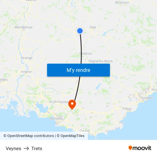 Veynes to Trets map