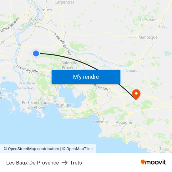 Les Baux-De-Provence to Trets map