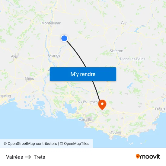 Valréas to Trets map