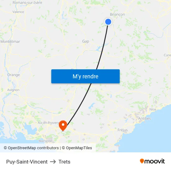 Puy-Saint-Vincent to Trets map