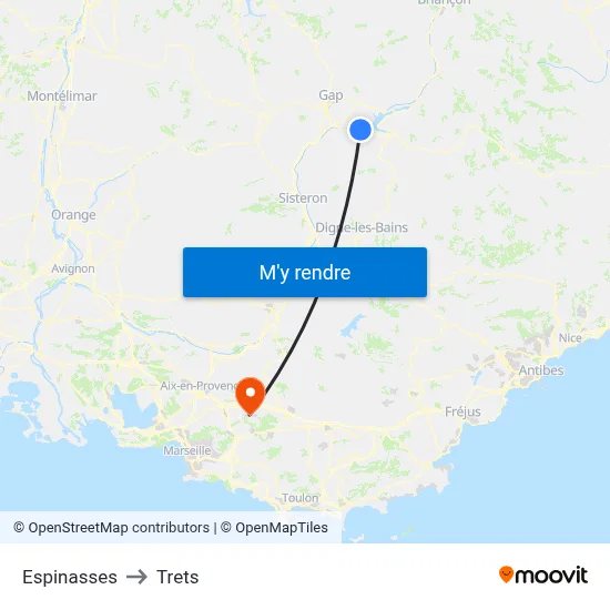 Espinasses to Trets map