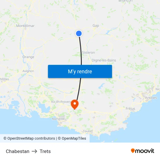 Chabestan to Trets map