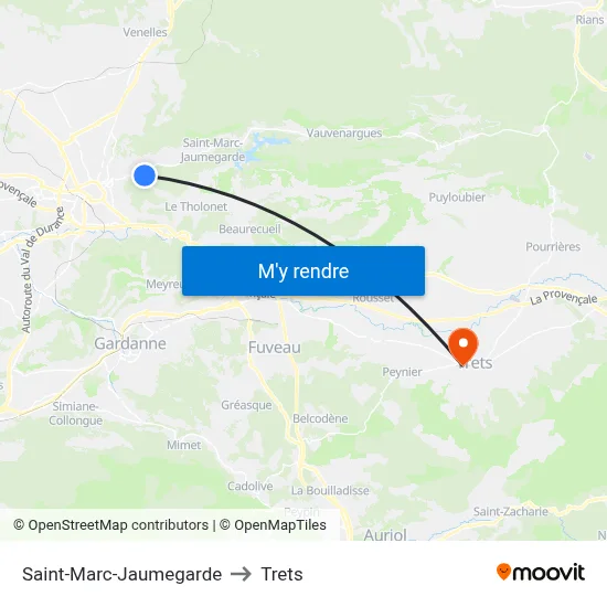 Saint-Marc-Jaumegarde to Trets map