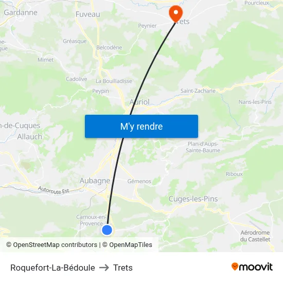 Roquefort-La-Bédoule to Trets map