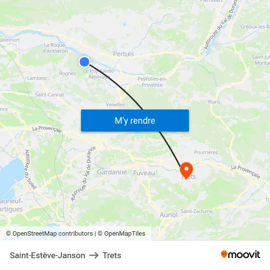 Saint-Estève-Janson to Trets map