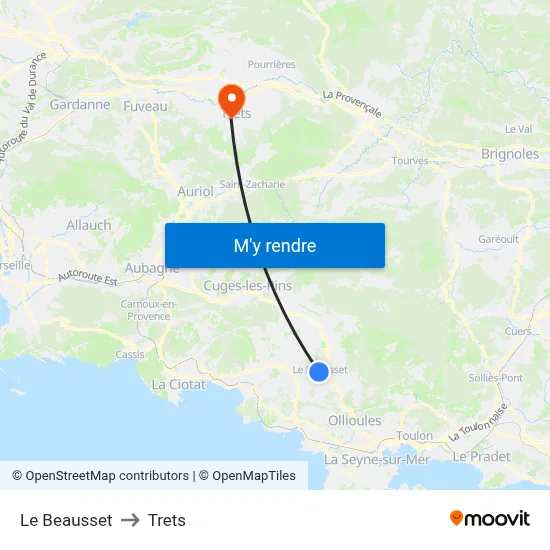 Le Beausset to Trets map
