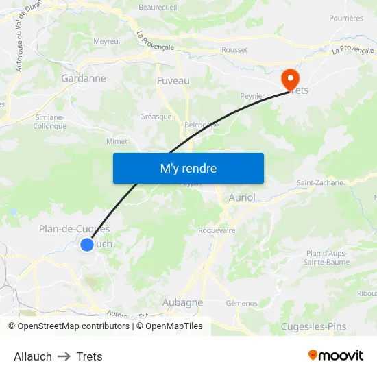 Allauch to Trets map