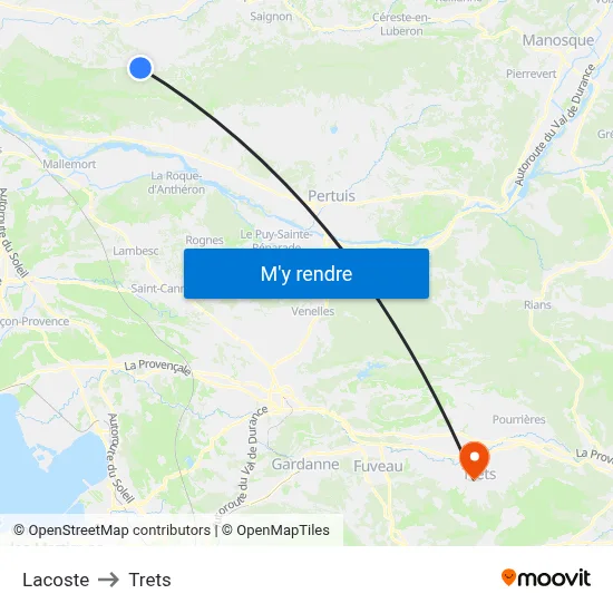 Lacoste to Trets map