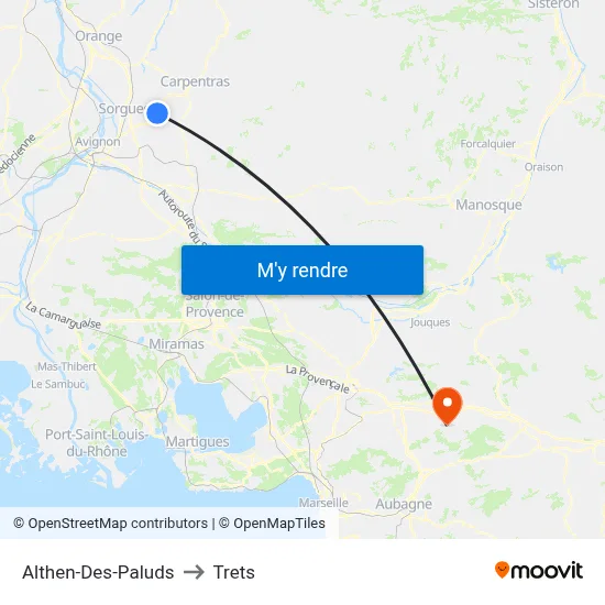 Althen-Des-Paluds to Trets map