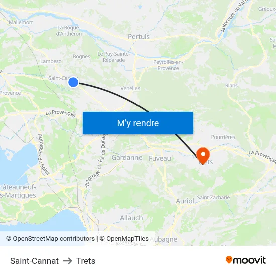 Saint-Cannat to Trets map