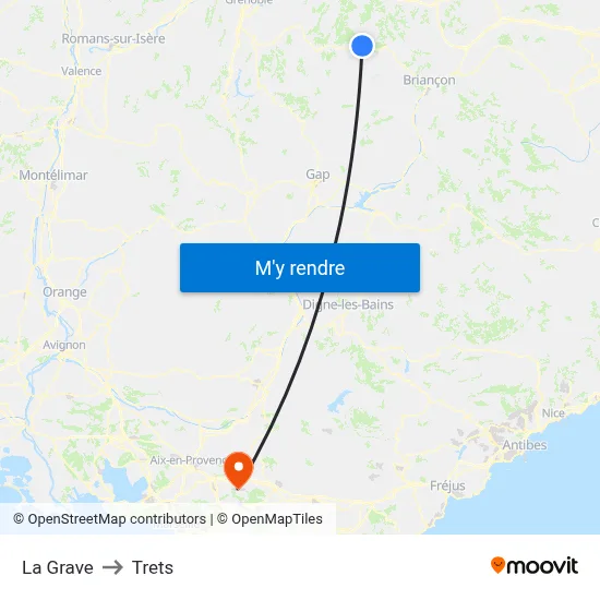 La Grave to Trets map
