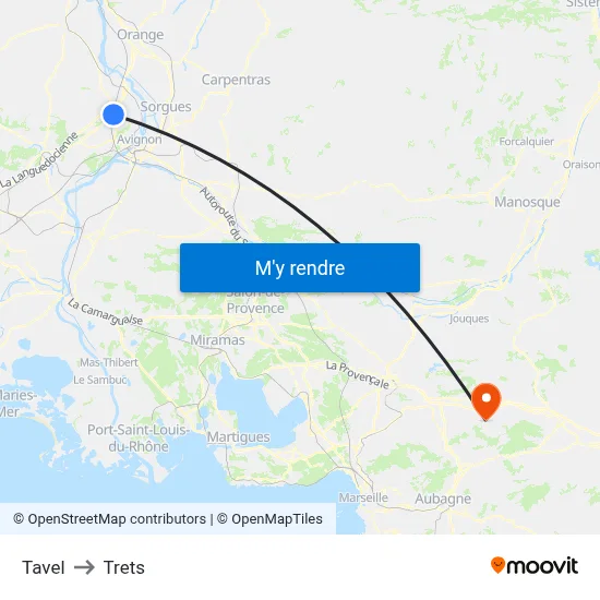 Tavel to Trets map