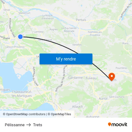 Pélissanne to Trets map