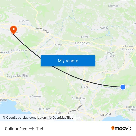 Collobrières to Trets map