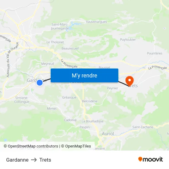 Gardanne to Trets map