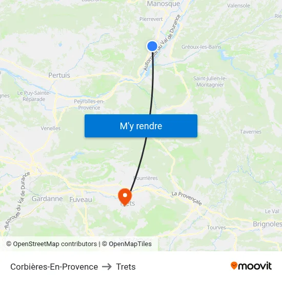 Corbières-En-Provence to Trets map