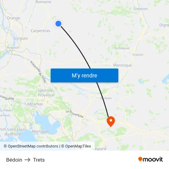 Bédoin to Trets map