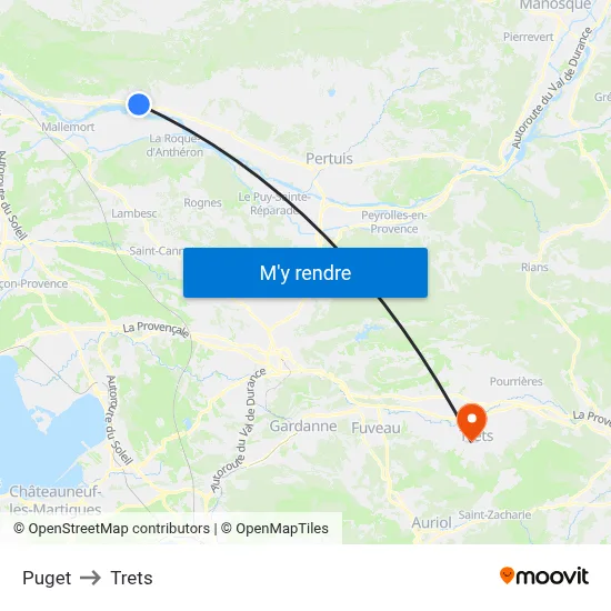 Puget to Trets map