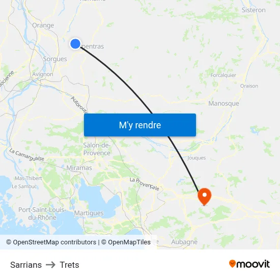 Sarrians to Trets map
