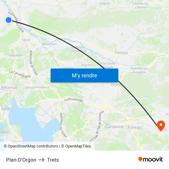 Plan-D'Orgon to Trets map