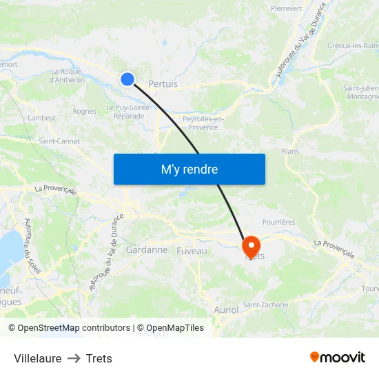 Villelaure to Trets map
