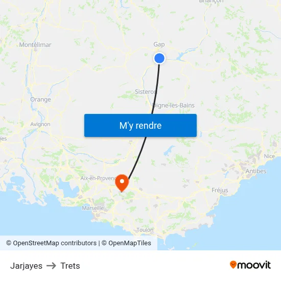 Jarjayes to Trets map