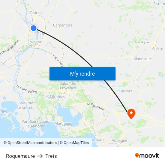 Roquemaure to Trets map