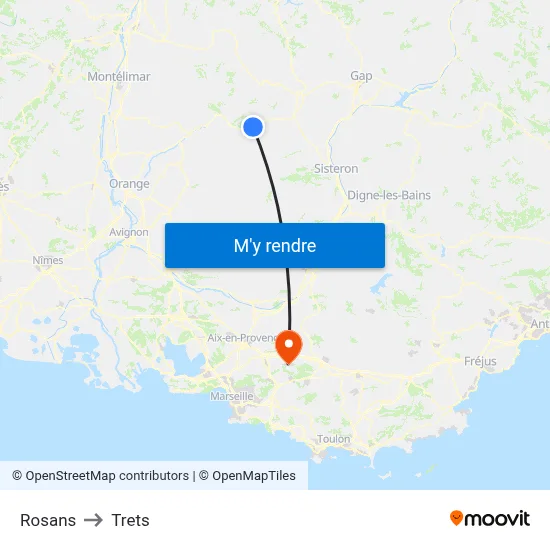 Rosans to Trets map