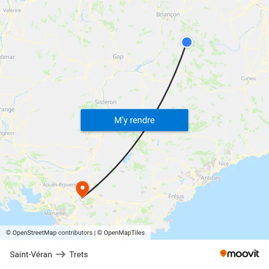 Saint-Véran to Trets map