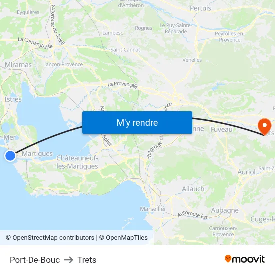 Port-De-Bouc to Trets map