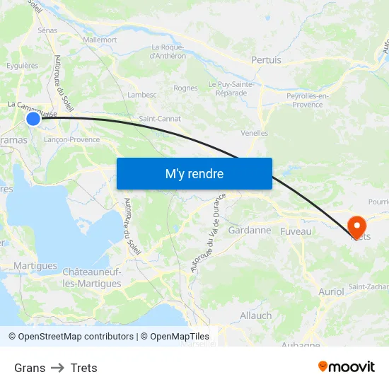 Grans to Trets map