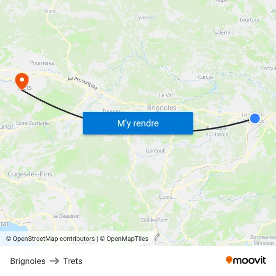 Brignoles to Trets map