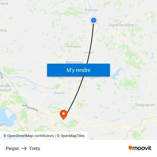 Peipin to Trets map