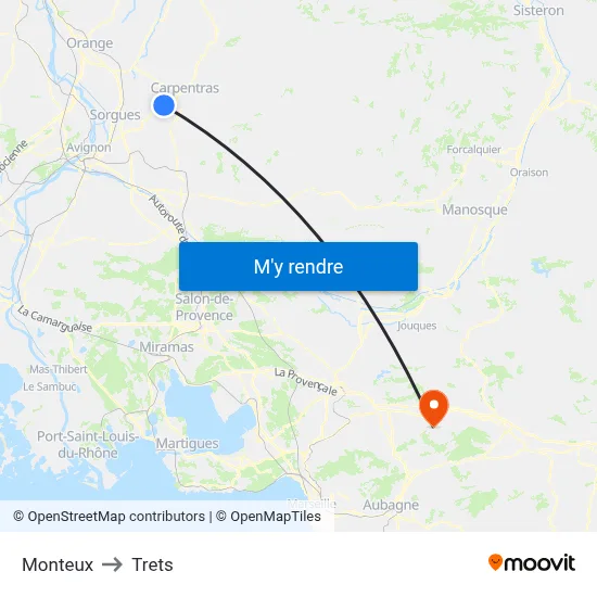 Monteux to Trets map