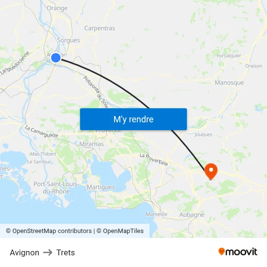 Avignon to Trets map