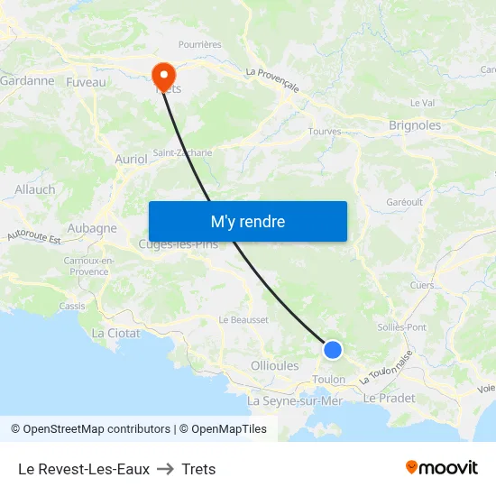 Le Revest-Les-Eaux to Trets map