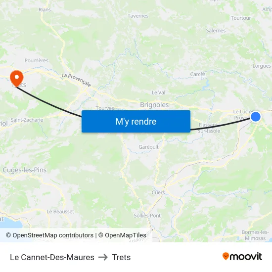 Le Cannet-Des-Maures to Trets map
