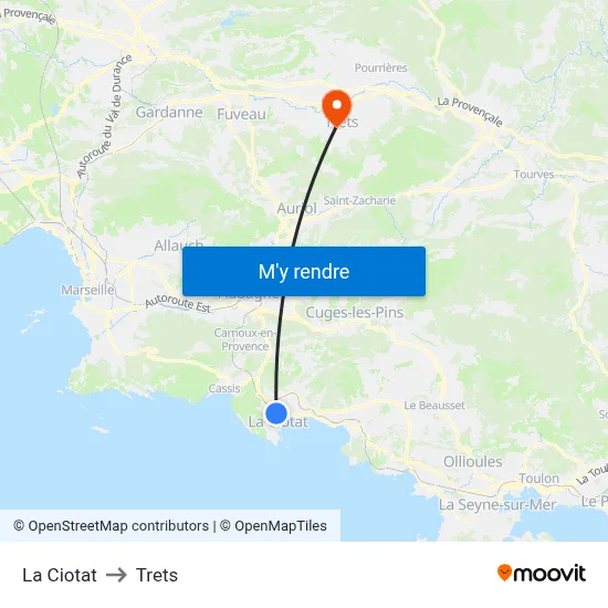 La Ciotat to Trets map