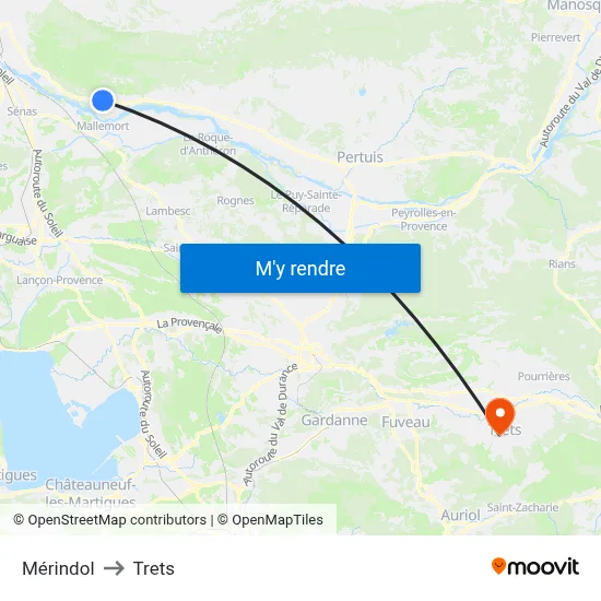 Mérindol to Trets map