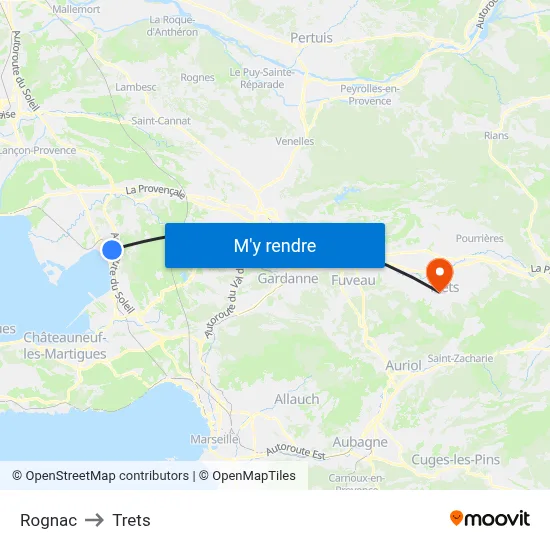 Rognac to Trets map