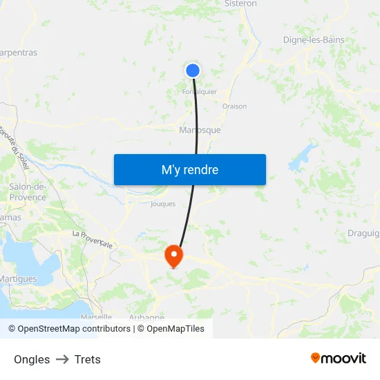 Ongles to Trets map