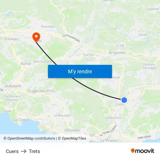 Cuers to Trets map