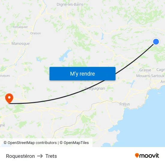 Roquestéron to Trets map