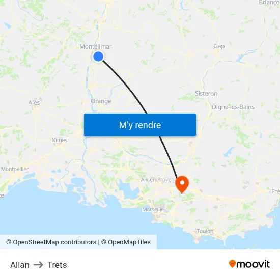 Allan to Trets map
