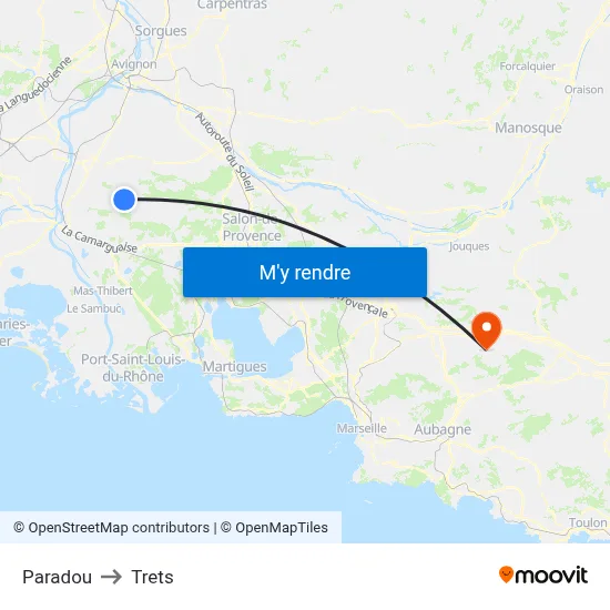 Paradou to Trets map