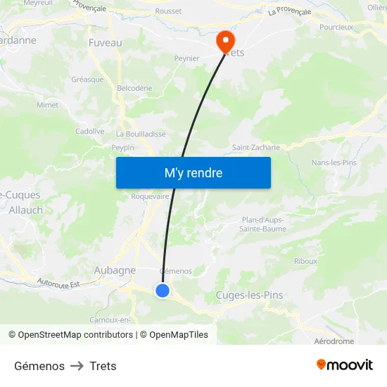 Gémenos to Trets map