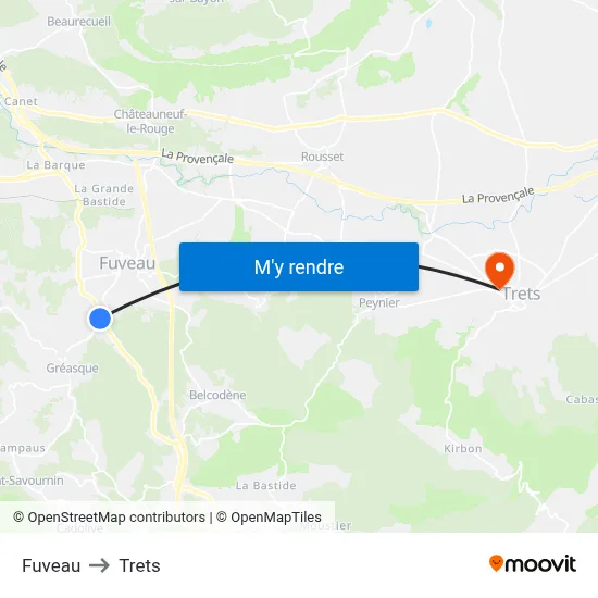Fuveau to Trets map