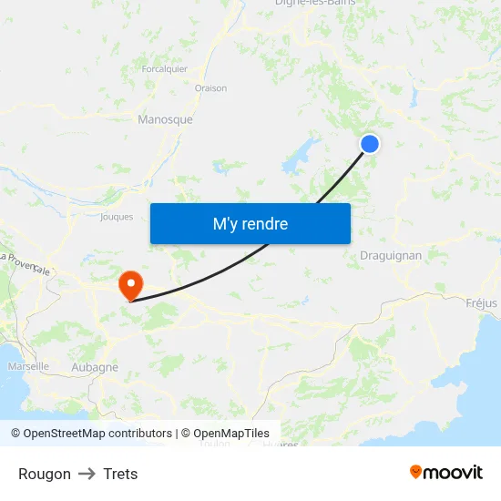Rougon to Trets map